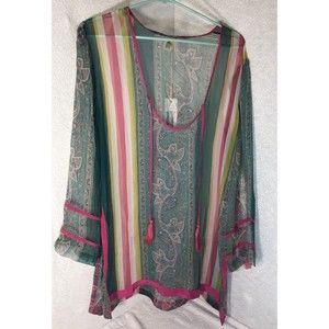 Beach House Brand 100% Silk Paisley, Stripes & Tassel Ties Beach Coverup Sz M
